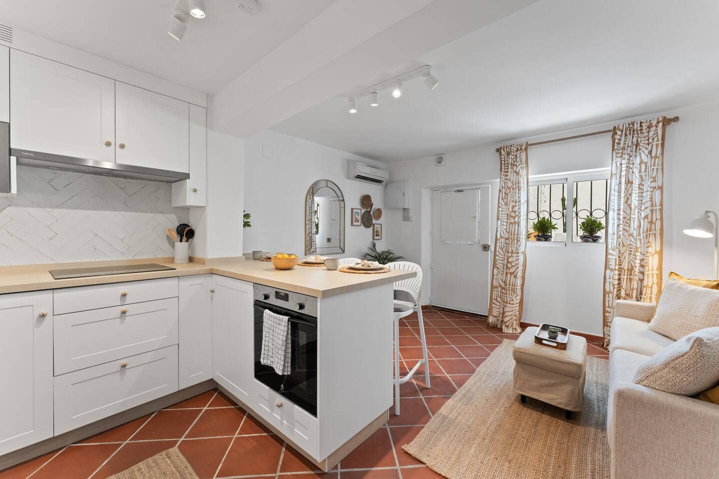 Kitchen and lounge looking towards the window